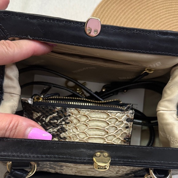 Brahmin Mini Layla Espresso Mist Black and Cream-Embossed Satchel/small wallet. - Picture 13 of 17